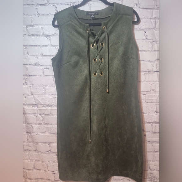 Sharagano Olive Green Sleeveless Dress‎ Lace Up Detail - Career Casual - Picture 1 of 3